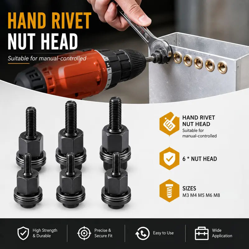 Head Rivet Nut Tool, M3 M4 M5 M6 M8 Rivnut Kit, Carbon Steel Rivnut Set, Threaded Rivet Nut Kit, Manual Riveter Rivnuts Tool Accessory for Automotive Repair Warehouses