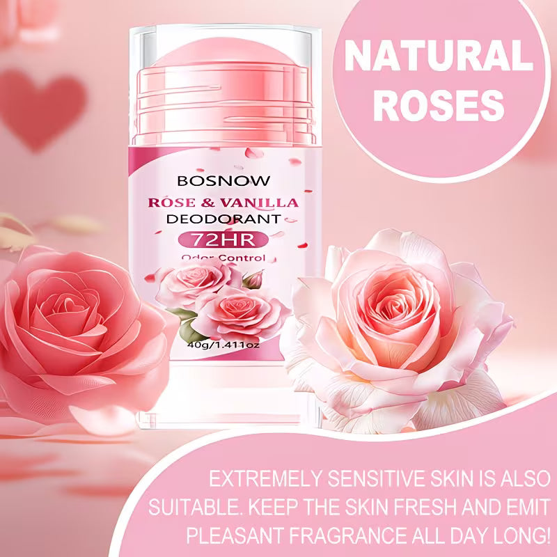 [Strong Deodorant And Fragrance] Rose Deodorant Stick, 72-Hour Long-Lasting Fragrance, Low-Allergy, Suitable for All Skin Types, Moisturizing, Bidding Farewell to Odor And Stickiness, Applicable for Underarms, Hands, Feet, And Body Deodorant Cream