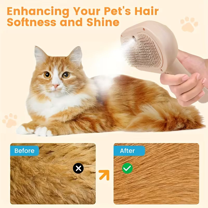 Pet Steam Brush, a 3-in-1 brush with steam function and release button, suitable for grooming and shedding treatment of indoor pets, including dogs