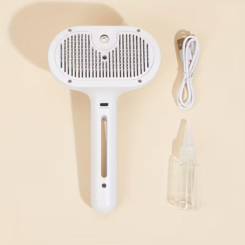 Pet Steam Brush, a 3-in-1 brush with steam function and release button, suitable for grooming and shedding treatment of indoor pets, including dogs