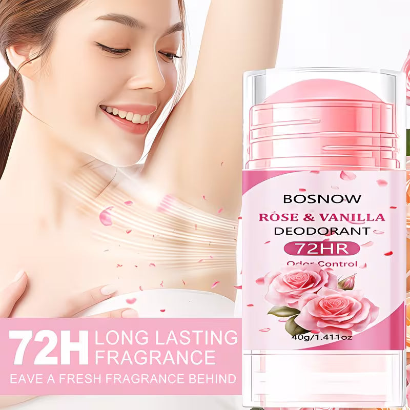 [Strong Deodorant And Fragrance] Rose Deodorant Stick, 72-Hour Long-Lasting Fragrance, Low-Allergy, Suitable for All Skin Types, Moisturizing, Bidding Farewell to Odor And Stickiness, Applicable for Underarms, Hands, Feet, And Body Deodorant Cream