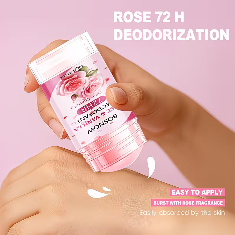 [Strong Deodorant And Fragrance] Rose Deodorant Stick, 72-Hour Long-Lasting Fragrance, Low-Allergy, Suitable for All Skin Types, Moisturizing, Bidding Farewell to Odor And Stickiness, Applicable for Underarms, Hands, Feet, And Body Deodorant Cream