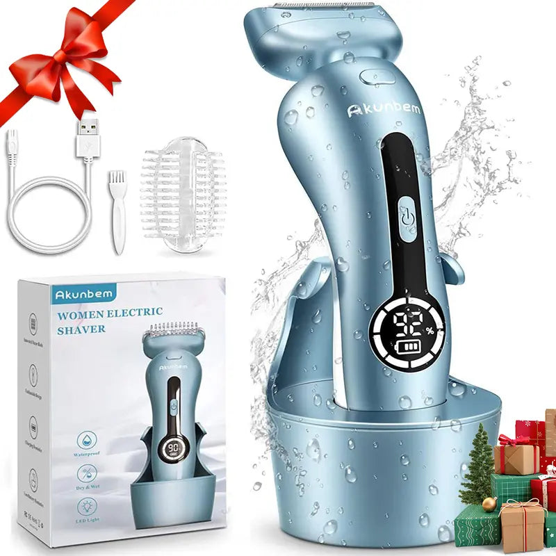 Akunbem Electric Shaver for Women Best Electric Razor for Womens Bikini Legs Underarm Public Hairs Rechargeable Trimmer with Detachable Head Cordless Wet Dry Use Precise Safe