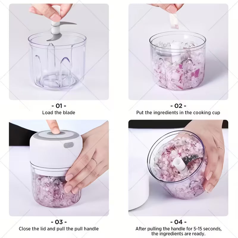 FLZH Electric Food Chopper, 9.47oz Electric Garlic Chopper - Portable Mini Mincer with Easy Assembly, One-Handed Use & Multi-Function Design for Garlic, Ginger, Chili & Small Ingredients Great for Dorm Rooms & RV Kitchens