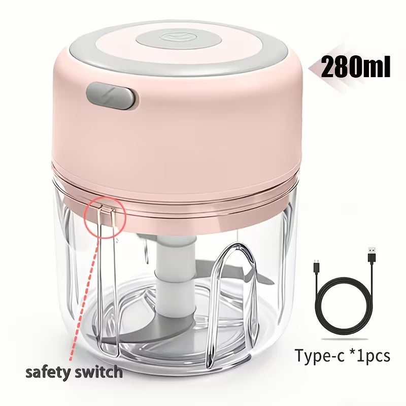 FLZH Electric Food Chopper, 9.47oz Electric Garlic Chopper - Portable Mini Mincer with Easy Assembly, One-Handed Use & Multi-Function Design for Garlic, Ginger, Chili & Small Ingredients Great for Dorm Rooms & RV Kitchens