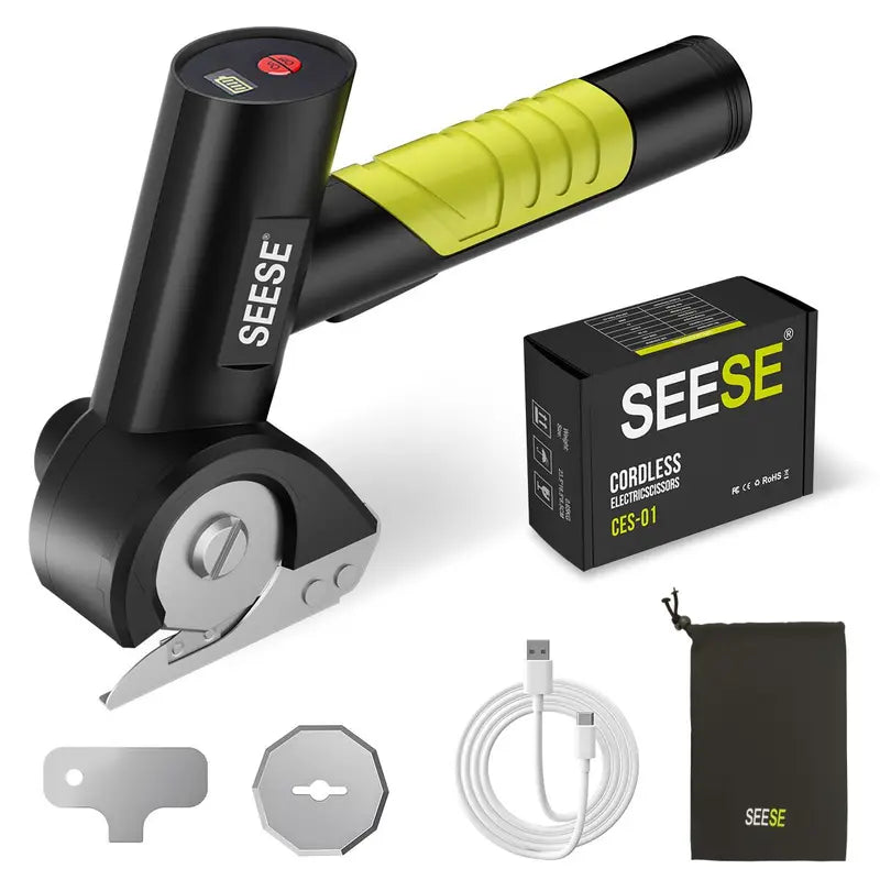 SEESE Cordless Electric Scissors, Rechargeable Cutter for Thin Cardboard, Carpet & Leather