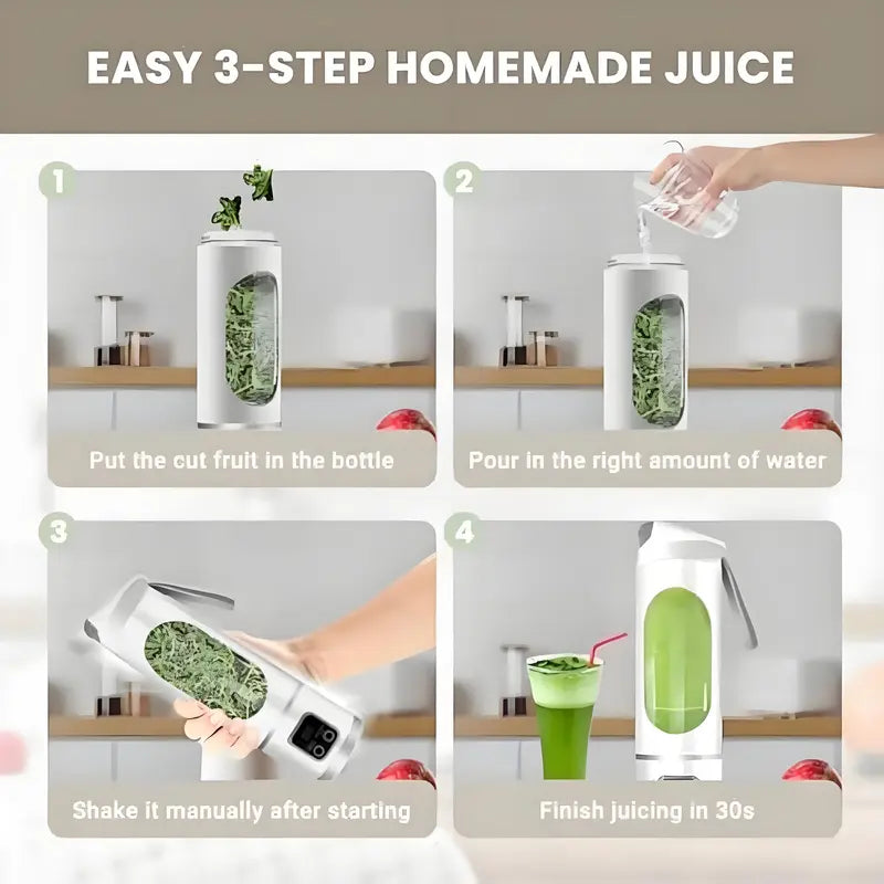 Portable USB-Rechargeable Blender & Juicer - Easy Clean, Perfect for Fruit & Vegetable Drinks, Milkshakes - 10.14oz to 16.91oz Capacity