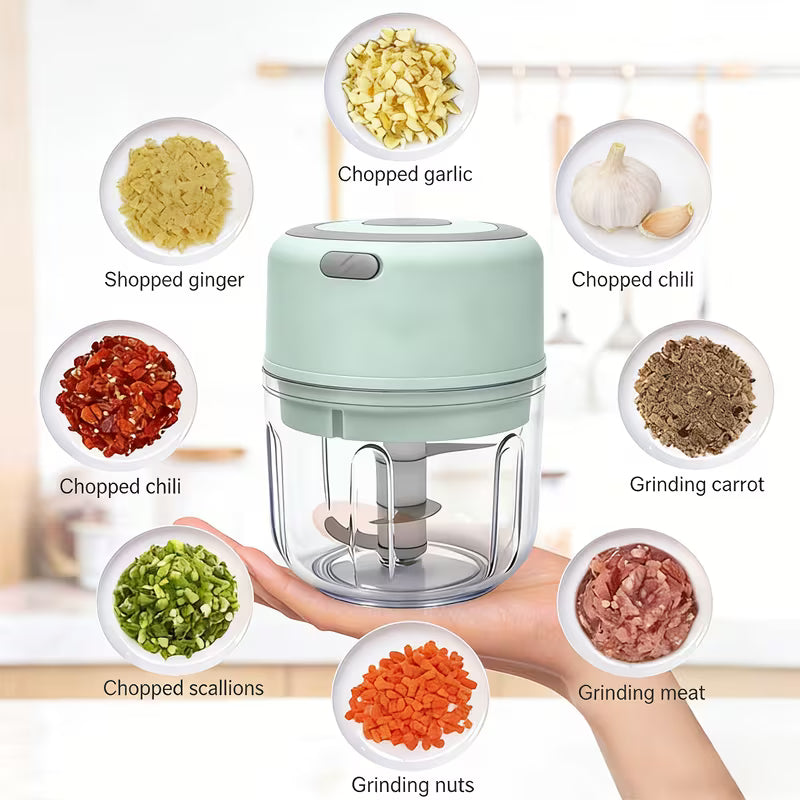 FLZH Electric Food Chopper, 9.47oz Electric Garlic Chopper - Portable Mini Mincer with Easy Assembly, One-Handed Use & Multi-Function Design for Garlic, Ginger, Chili & Small Ingredients Great for Dorm Rooms & RV Kitchens