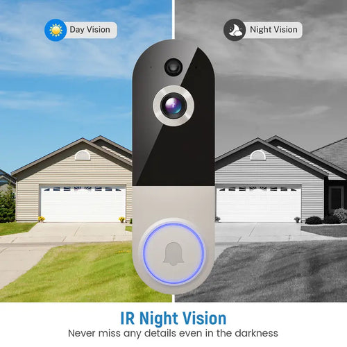 Doorbell Camera Wireless, Smart WiFi Video Doorbell, 1080P, Video Doorbell Camera with 2 Way Audio, AI Human Detection, Night Vision, Cloud Storage, Battery Powered, Easy Installation, 2.4G WiFi Only