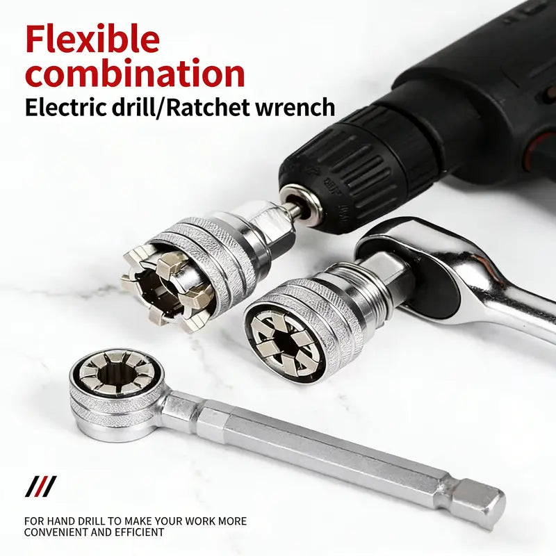 Multi-Function Universal Socket Wrench Tool - Universal Maintenance Tool, Adjustable Universal Socket Wrench, Universal Socket Tool for 3/8" Drive Ratchet Torque Wrench & Power Drill