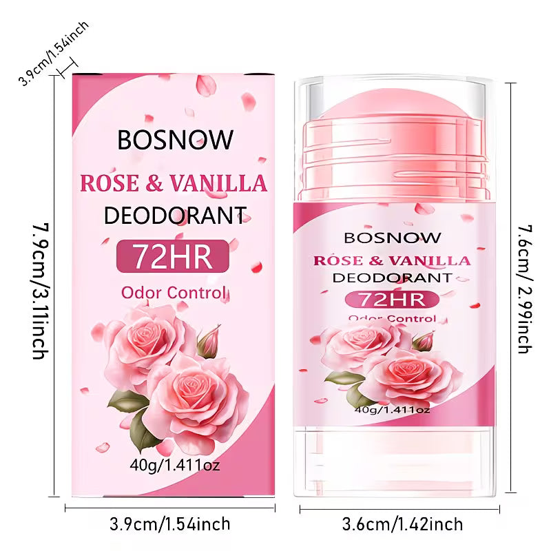 [Strong Deodorant And Fragrance] Rose Deodorant Stick, 72-Hour Long-Lasting Fragrance, Low-Allergy, Suitable for All Skin Types, Moisturizing, Bidding Farewell to Odor And Stickiness, Applicable for Underarms, Hands, Feet, And Body Deodorant Cream
