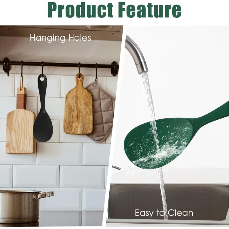 Piece One-Piece Silicone Rice Spoon, Non-Stick Heat Resistant Kitchen Utensil for Rice Cooker, Serving Spoon for Rice, Salad & Mashed Potatoes
