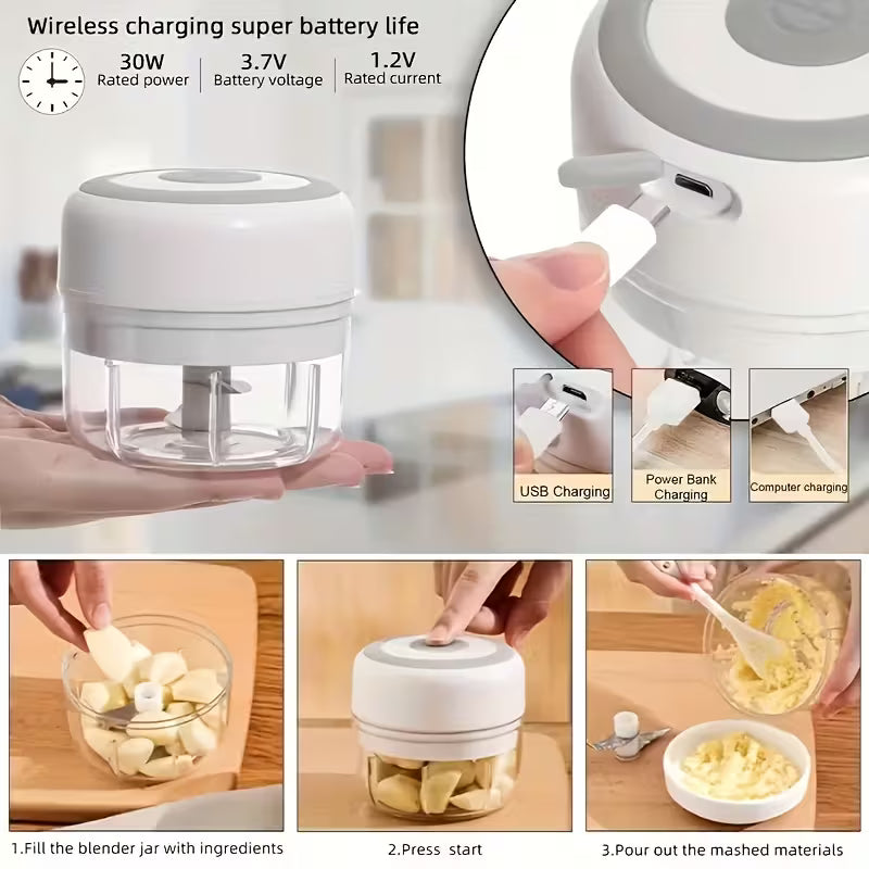 FLZH Electric Food Chopper, 9.47oz Electric Garlic Chopper - Portable Mini Mincer with Easy Assembly, One-Handed Use & Multi-Function Design for Garlic, Ginger, Chili & Small Ingredients Great for Dorm Rooms & RV Kitchens