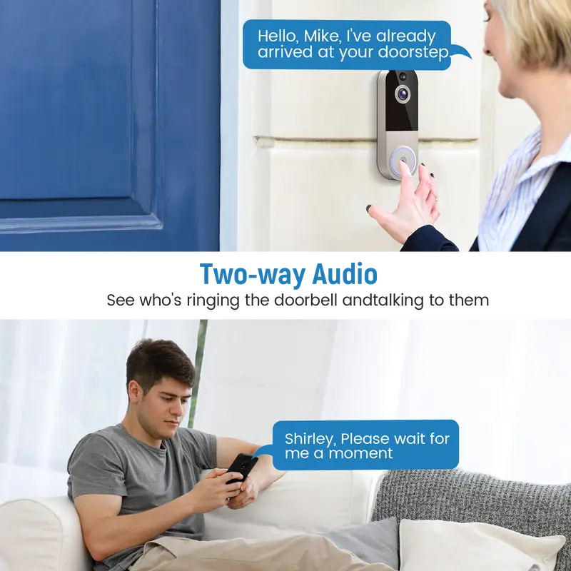 Doorbell Camera Wireless, Smart WiFi Video Doorbell, 1080P, Video Doorbell Camera with 2 Way Audio, AI Human Detection, Night Vision, Cloud Storage, Battery Powered, Easy Installation, 2.4G WiFi Only