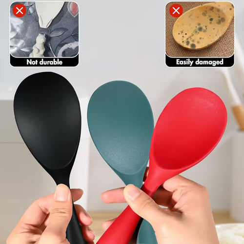 Piece One-Piece Silicone Rice Spoon, Non-Stick Heat Resistant Kitchen Utensil for Rice Cooker, Serving Spoon for Rice, Salad & Mashed Potatoes
