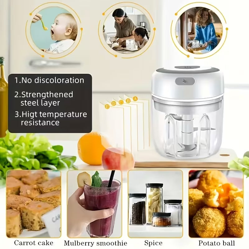 FLZH Electric Food Chopper, 9.47oz Electric Garlic Chopper - Portable Mini Mincer with Easy Assembly, One-Handed Use & Multi-Function Design for Garlic, Ginger, Chili & Small Ingredients Great for Dorm Rooms & RV Kitchens