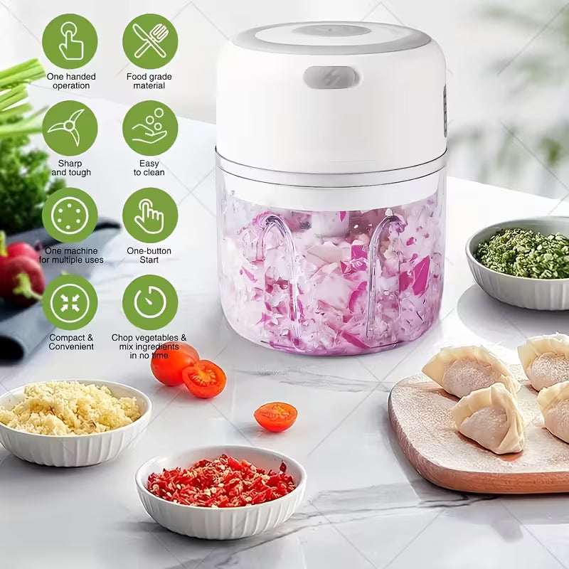 FLZH Electric Food Chopper, 9.47oz Electric Garlic Chopper - Portable Mini Mincer with Easy Assembly, One-Handed Use & Multi-Function Design for Garlic, Ginger, Chili & Small Ingredients Great for Dorm Rooms & RV Kitchens